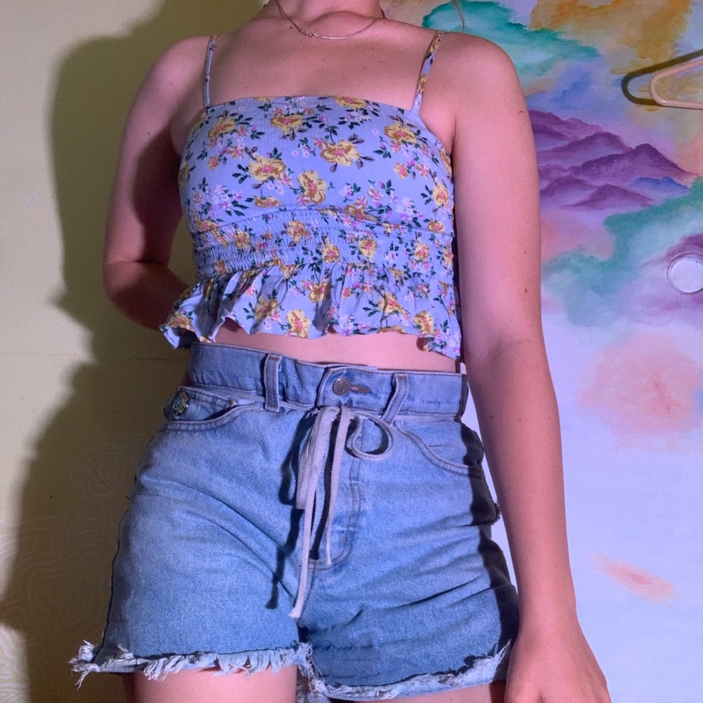 Blue Floral Cropped Tank 💐💙